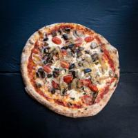 Pizza Veggie Master · TOMATO SAUCE, MOZZARELLA, EGGPLANTS, MUSHROOMS, SAUTEED
ONIONS, CHERRY TOMATOES