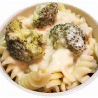 Creamy Chicken and Broccoli Penne · Penne pasta topped with creamy chicken and broccoli sauce.