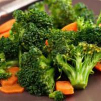 Mixed Vegetables · Broccoli and carrot mixed with garlic butter. Gluten-free, vegetarian. 