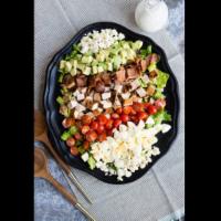 Cobb Salad · Bacon, grilled chicken breast, boiled egg, avocado, corn, romaine lettuce, tomato, red onion...