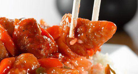 #201 sweet and Sour Pork Family Dinner · Cooked with or incorporating both sugar and a sour substance.