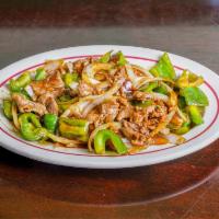 301. Pepper Steak · Stir fried steak with vegetables and a savory sauce.