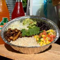 Bowl · White rice, black beans, pico de Gallo with sweet corn, guacamole, and your favorite protein