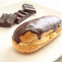 Eclair · Light pastry filled with Bavarian cream and coated with chocolate ganache