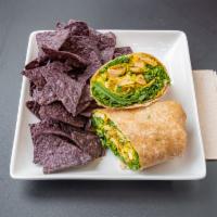 Chicken Curry Wrap · Kale, almonds, sultanas, golden curry with a side of tortilla chips.