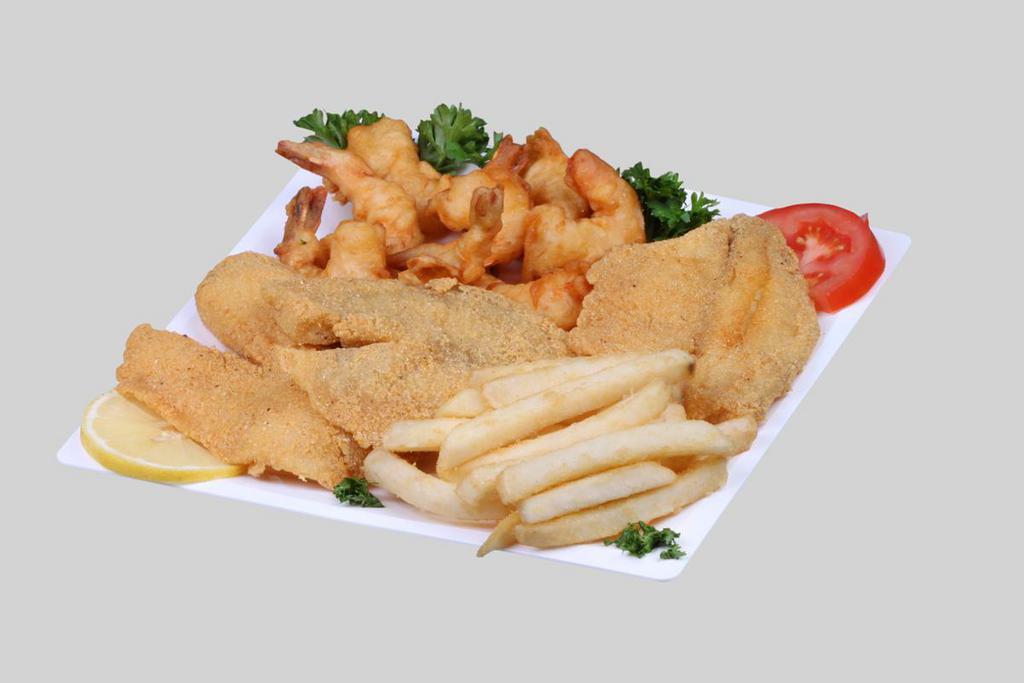 2 Pieces Fish & 8 Large Shrimp · Served with small fries and small Kool-Aid.