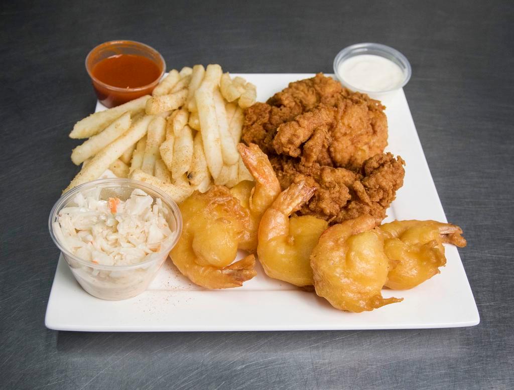 3 Pieces Chicken Tenders and 5 Pieces Jumbo Shrimp · Served with small fries and small Kool-Aid.