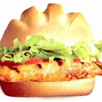 Grilled Chicken Burger  · Tomato, lettuce, onion, yo b sauce, American cheese. 