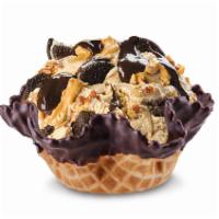 Mud Pie Mojo · Coffee ice cream with Oreo cookies, peanut butter, roasted almonds, & fudge.