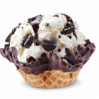 Oreo Overload · Sweet Cream ice cream with double the oreo cookies, chocolate chips, & fudge.