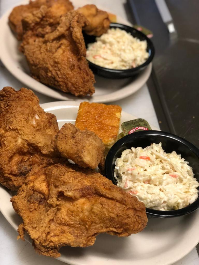 2 Pieces Meal Fried Chicken · White or dark. Includes 2 sides and a piece of cornbread.