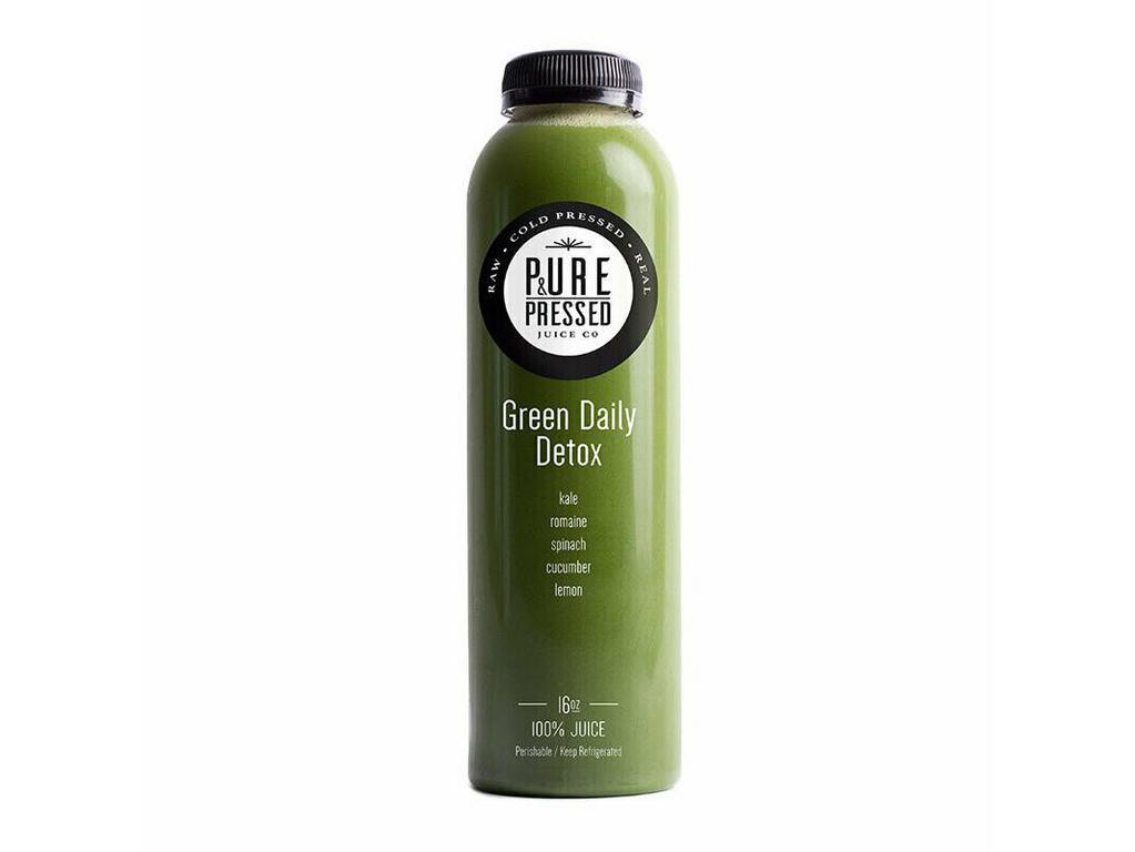 Green Daily Detox Juice · Kale, romaine, spinach, cucumber, and lemon.