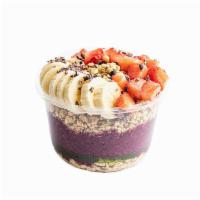 PB and J Bowl · Banana, strawberry, blueberry, and peanut butter blended together and topped with pumpkin se...