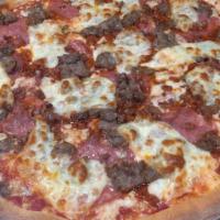 The Butcher Pizza · Red sauce, blend of mozzarella and smoked fresh mozzarella cheeses, sopressata, smoked bacon...