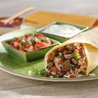 Regular Burrito · Choice of meat, rice, beans, pico de gallo, and sour cream.