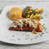 Salmon Plate · Comes with vegetables, rice, and a side salad.