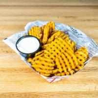 Waffle Fries · Served with seasoned sour cream.