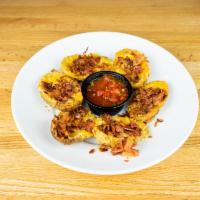 Potato Skins · Served with bacon and cheddar served with seasoned sour cream and salsa.