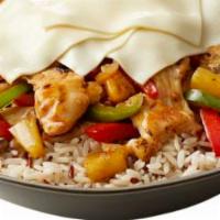 Chicken Teriyaki Bowl · Grilled chicken, onions, red and green bell peppers, mushrooms and pineapple with a tangy te...