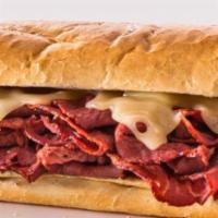 Pastrami & Swiss · New York deli-style grilled pastrami topped with melted Swiss cheese.