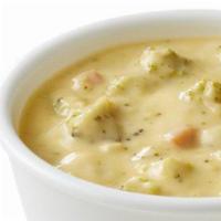Broccoli Cheddar Soup · Generous pieces of broccoli, creamy sharp cheddar cheese and a touch of spice.