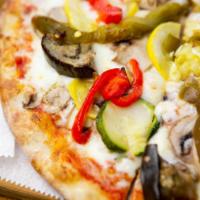 Campagnola Pizza Personal · Tomato sauce, shredded cheese, grilled zucchini, grilled eggplants, roasted mix peppers, wil...