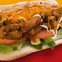 2. Pepito de Pollo Sandwich · Chicken sandwich. Diced seasoned chicken breast with a garlic based mayo, ketchup, cheddar, ...