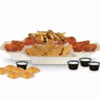 24 Pieces Crispy Tender Pack · 24 crispy tenders with 4 flavors, 4 dips, 2 large fries, and 6 rolls. Feeds 6-8.