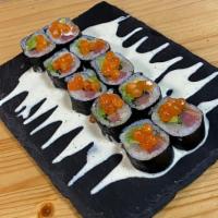 Katana Roll · Hamachi, tuna, salmon, avocado, wasabi aioli. ponzu