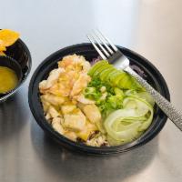 AGUACHILE MAZATLAN BOWL · Mexican Style Ceviche - Shrimp & Mahi-Mahi cooked in lemon & Mexican peppers w/ Cucumbers, R...