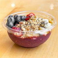 Acai Super Berry Bowl · Açai, blueberry, strawberry, banana, granola, chia seeds and honey.
