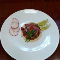 REGULAR BEYOND TACO · Beyond meat, corn tortillas, choice of meat, onions, cilantro and sauce.
