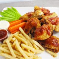 Chicken Wings Sandwich · 12 pieces with fries.