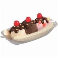 Banana Split · 3 of your favorite ice cream flavors, 2 banana slices, your choice of three wet toppings, al...