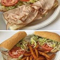 Turkey Breast Sandwich Combo On Bun · Served with french fries and a drink.