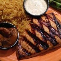 Salmon · Seasoned and fire-grilled to perfection and served with remoulade.