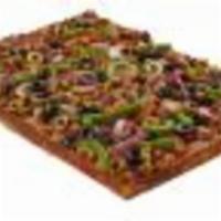 Jackpot Pizza · Beef, Ham, Pepperoni, Sausage, Black Olives, Green Olives, Green peppers, Mushroom, Red Onio...