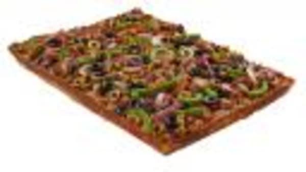 Jackpot Pizza · Beef, Ham, Pepperoni, Sausage, Black Olives, Green Olives, Green peppers, Mushroom, Red Onions and extra Mozzarella.
