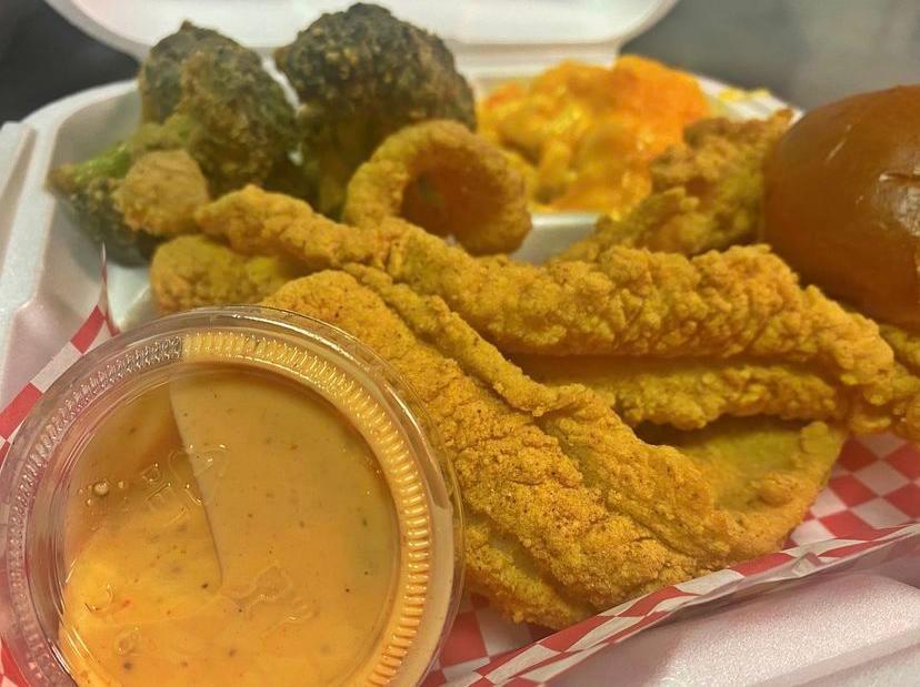 2 Pc Fried CatFish Dinner · Comes with 2 signature sides , House Roll & our Spicy Aioli (Seafood Sauce) . Add 6 Pc Shrimp for additional charge.