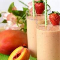 Passion Paradise Smoothie · Mango and guava juice, strawberries, peaches, and pineapple sherbet.