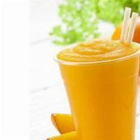 Orange Obsession Smoothie · Orange and mango juice, honey, banana, orange sherbet, strawberries.