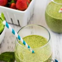 Green Supreme Smoothie · Almond milk, banana, kale, spinach, strawberries, whey protein.