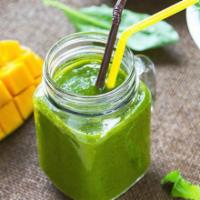 Green Mango Smoothie · Carrot & mango juice, banana, spinach, mangos, blueberries, granola.