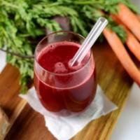 Rev-U-Up-Red Juice · Apple, carrot, beet, celery, ginger.