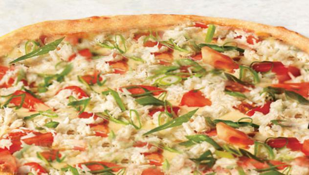 Maryland Style Crab Pizza · Handfuls of flavorful crabmeat and fresh tomatoes in our Old Bay spiced Alfredo sauce, topped fresh-cut scallions with our special blend of 100% fresh natural cheeses.