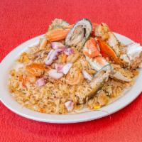 Paella del Mar  · Rice with mixed seafood. Includes mussels, crab legs, shrimp, octopus, clam and scallop in o...