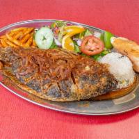 Mojarra with Seafood  · Con mariscos. Nayarit style, devil, garil, butter or fried. Estilo nayarit a la diabla, ajo,...