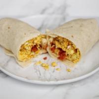 Breakfast Burrito · A Shack Favorite! Scrambled eggs, cheddar cheese and potatoes with your choice of a bacon, s...