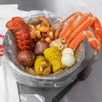 The Captain's Pick Combo · 1 clst snow crab leg, 1/2 lb. shrimp (no head), 1 lobster tail, 2 corn & 2 potatoes.