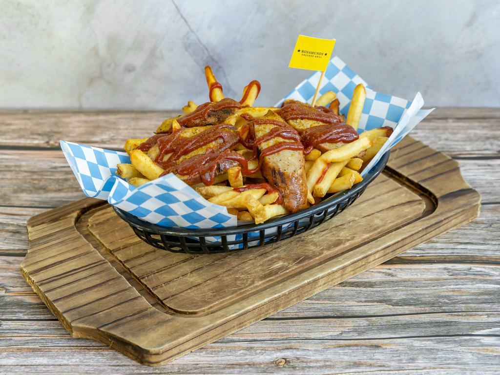 Berliner   · Currywurst style sliced sausage in curry ketchup with fries.